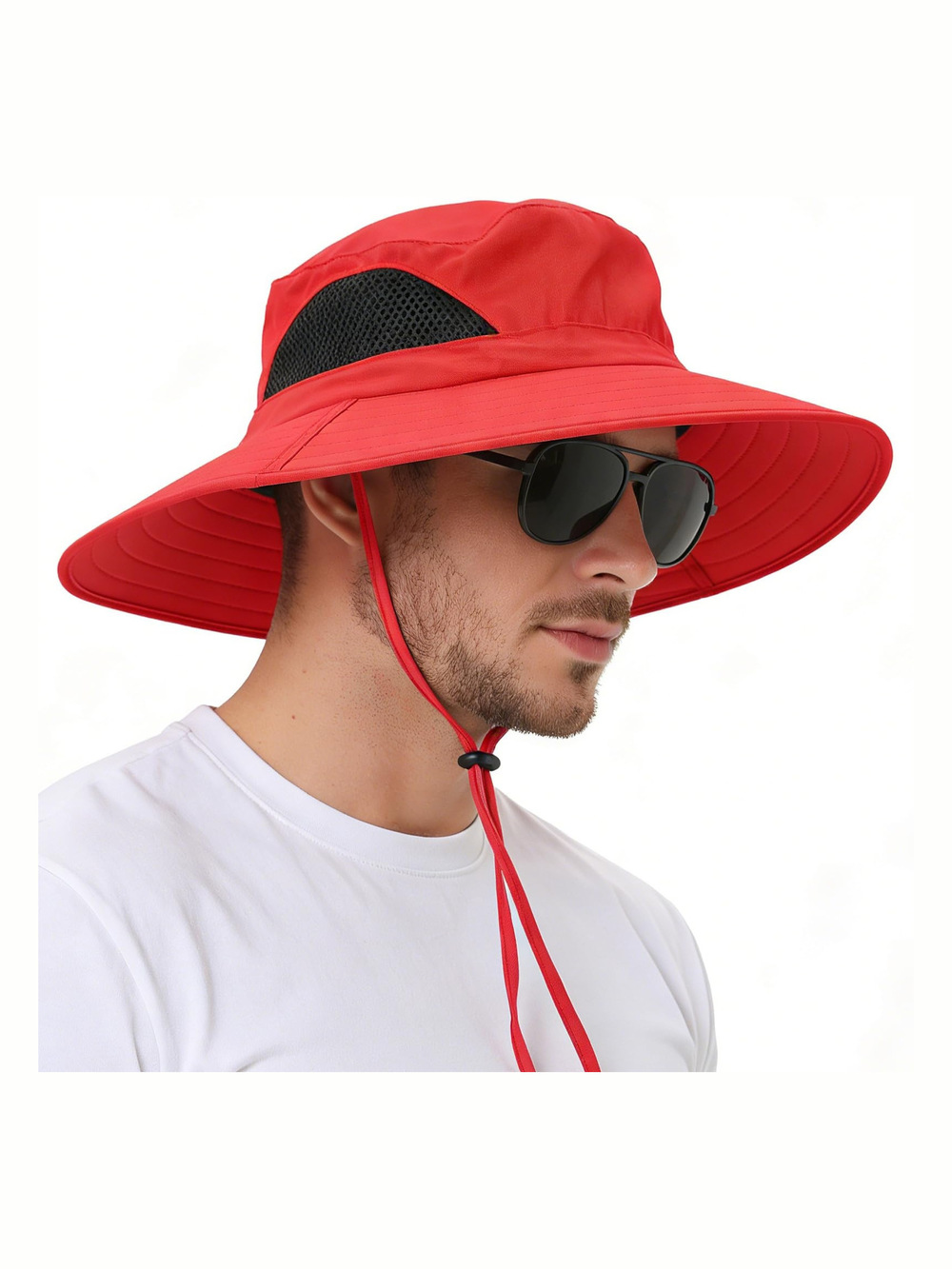 Wide Brim Sun Bucket Hat, Waterproof Boonie Hat for Men & Women | Red | Size OS
